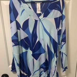LA BLANCA Blue Geometric Print Tunic Cover Up